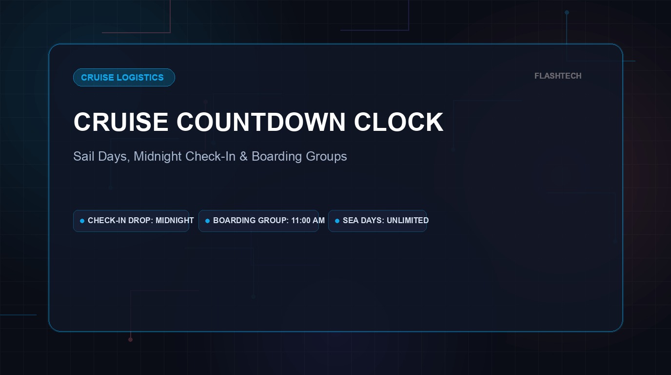 Cruising Countdown Clock: Spåra segeldagar, incheckningsfönster och deadlines för landutflykter