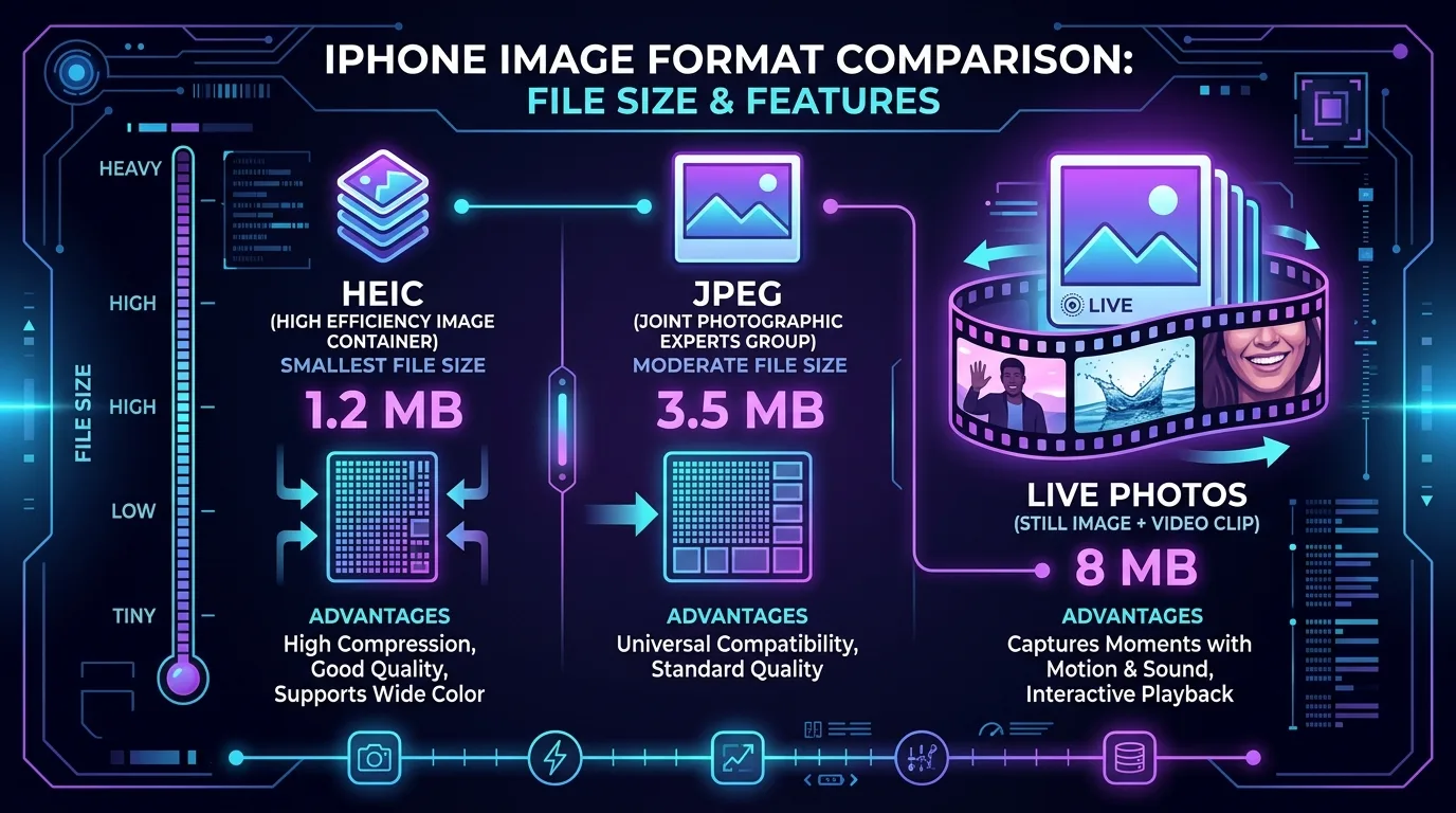 HEIC vs JPEG på iPhone: Hur Apples komprimering sparar lagringsutrymme (och varför livefoton äter utrymme)