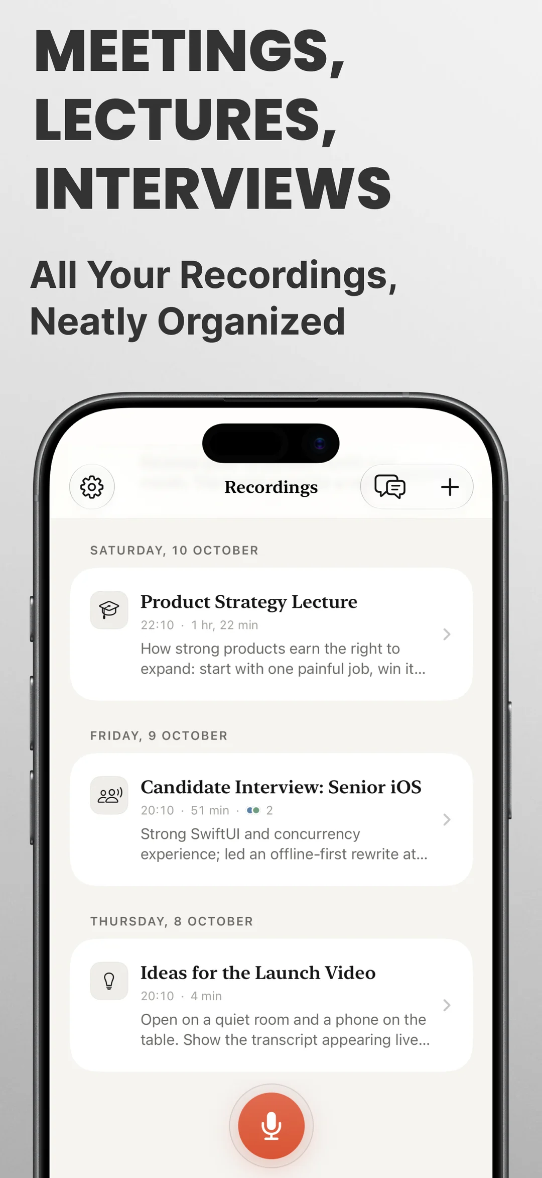 Hushnote - History & Data Management on iPhone