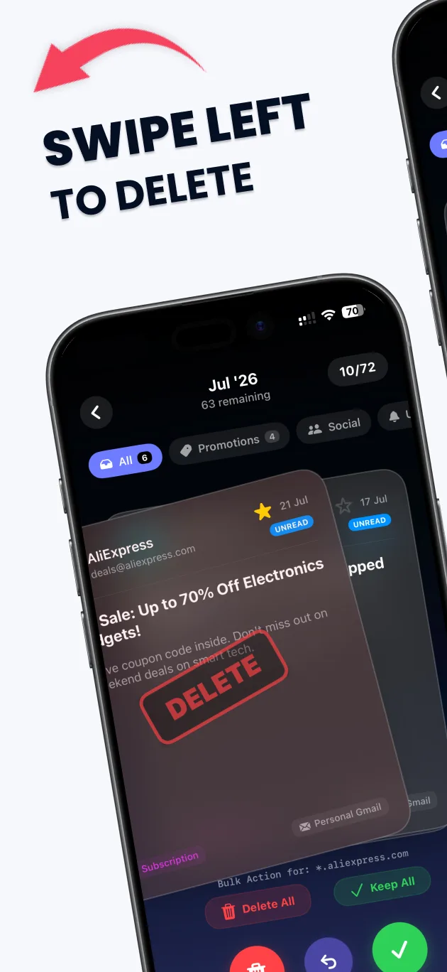 Swipe Email Cleaner - Gedetailleerde Statistieken op iPhone